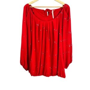 Collective Tops Red Sequin Blouse Long Sleeve Tie Back Size 3X